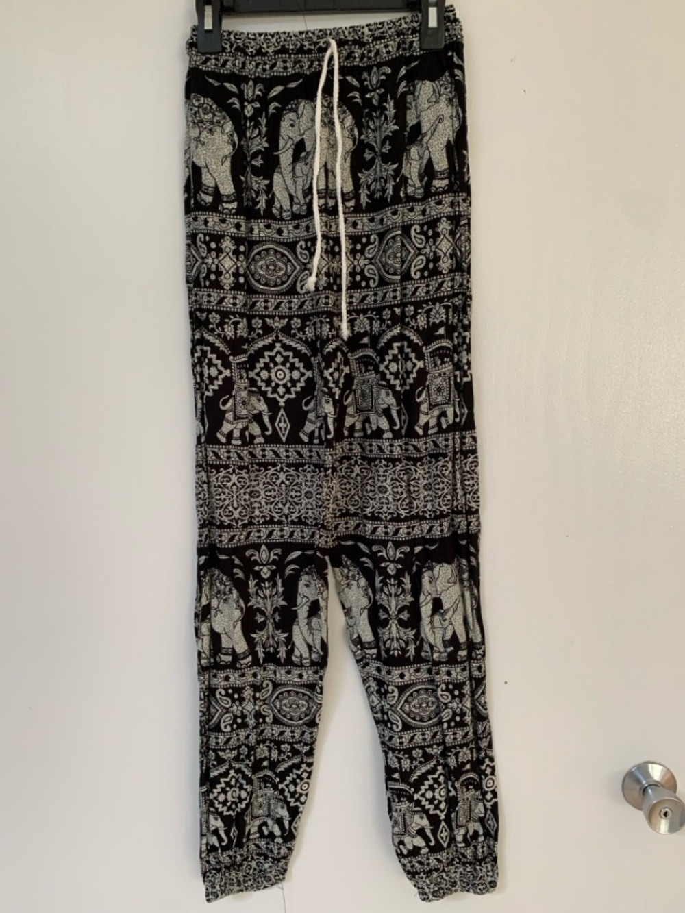 Black and White Elephant Print Jogger Pants